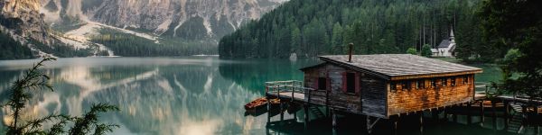 Lake Braies, lake house, lake Wallpaper 1590x400