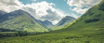 Обои 3440x1440 долина, холмы, Шотландия