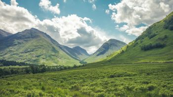 Обои 1920x1080 долина, холмы, Шотландия