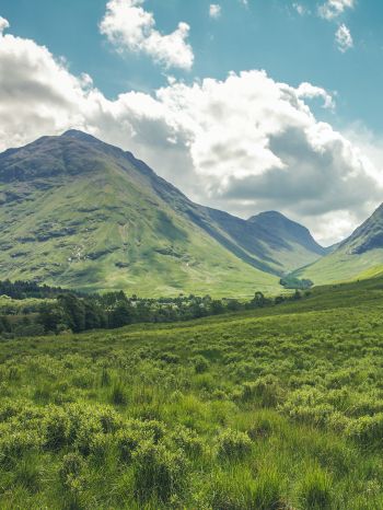 Обои 1620x2160 долина, холмы, Шотландия