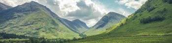 Обои 1590x400 долина, холмы, Шотландия