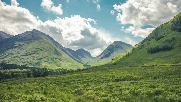 Обои 1280x720 долина, холмы, Шотландия