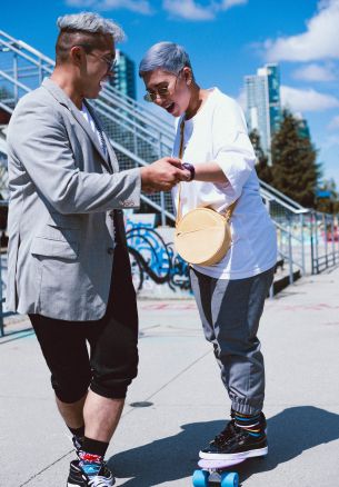 boy with girl, skateboard Wallpaper 1640x2360