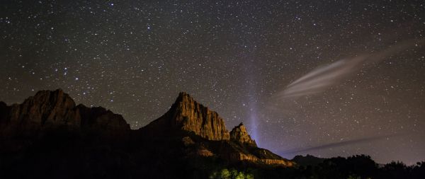 night sky, mountains Wallpaper 2560x1080