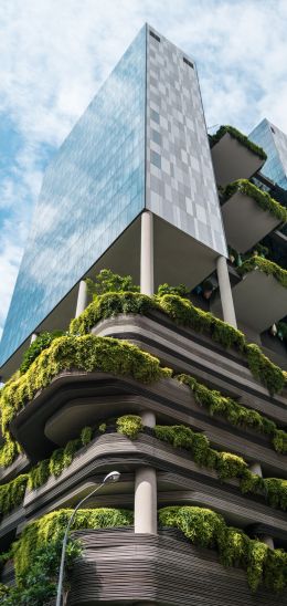 Обои 1440x3040 Сингапур, здание с растениями