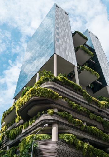 Обои 1640x2360 Сингапур, здание с растениями