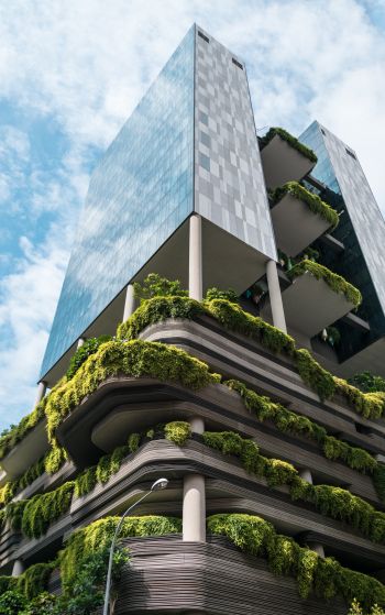 Обои 1752x2800 Сингапур, здание с растениями