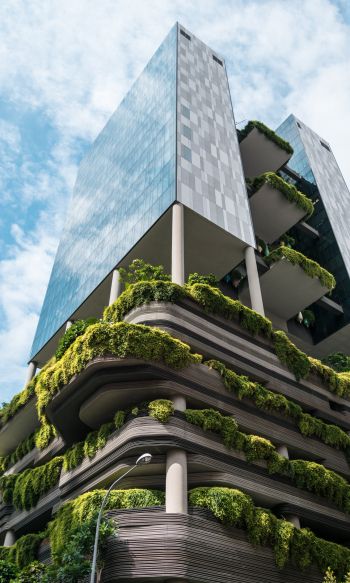 Обои 1200x2000 Сингапур, здание с растениями