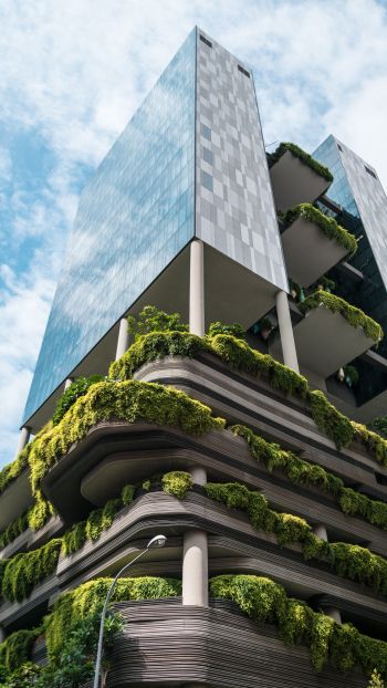 Обои 1080x1920 Сингапур, здание с растениями