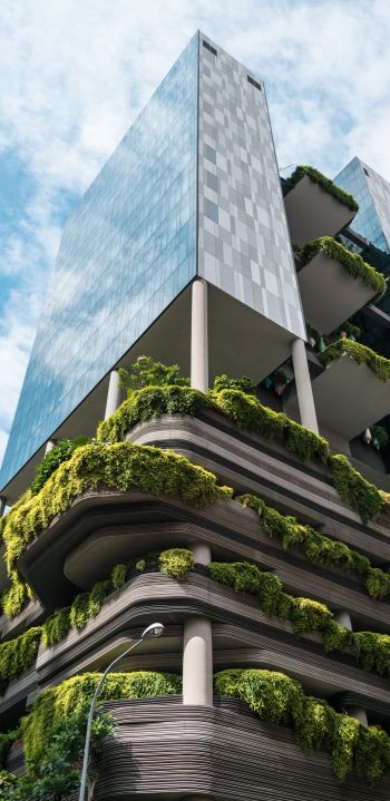 Обои 1080x2220 Сингапур, здание с растениями