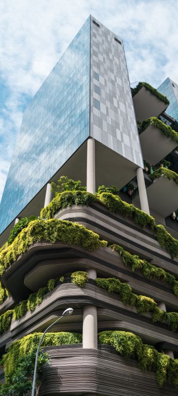 Обои 1440x3200 Сингапур, здание с растениями