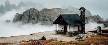 church, in the mountains Wallpaper 3440x1440