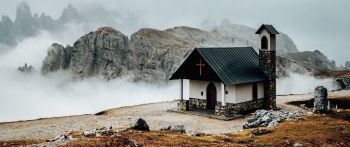 church, in the mountains Wallpaper 2560x1080