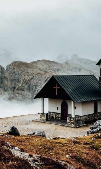 Обои 1200x2000 церковь, в горах