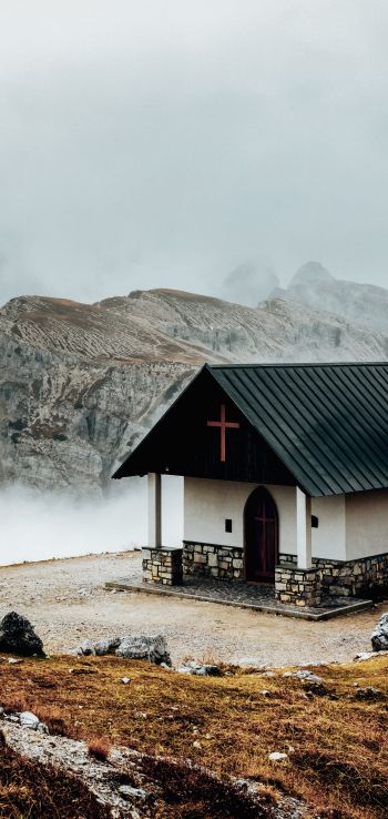 church, in the mountains Wallpaper 1080x2280