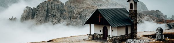 church, in the mountains Wallpaper 1590x400
