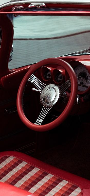 red retro car Wallpaper 1170x2532