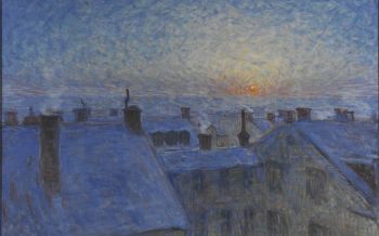 Обои 1920x1200 картина, восход солнца над крышами