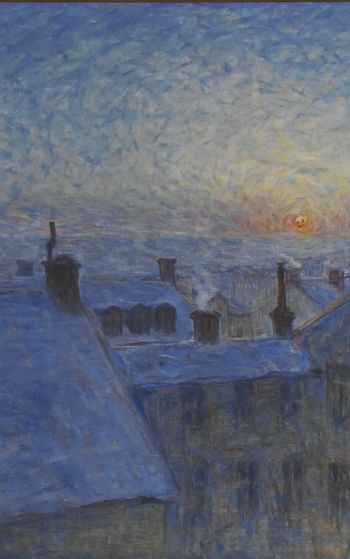Обои 1752x2800 картина, восход солнца над крышами