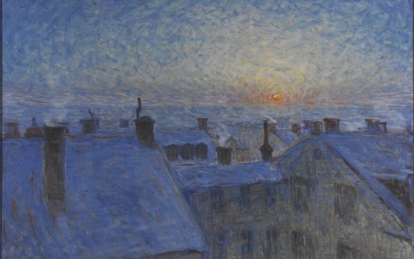 Обои 1920x1200 картина, восход солнца над крышами
