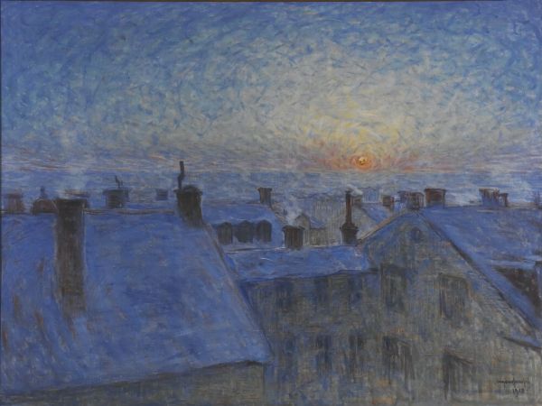 Обои 800x600 картина, восход солнца над крышами