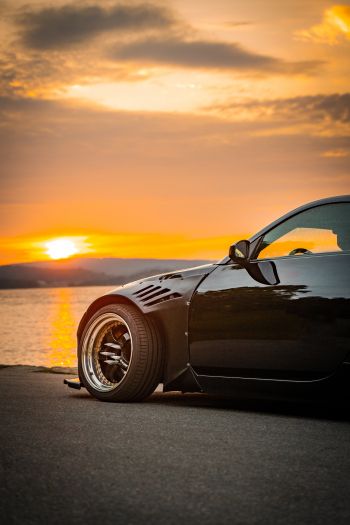 Nissan 350Z, sports car, sunset Wallpaper 640x960