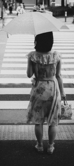 girl, crosswalk Wallpaper 1440x3200