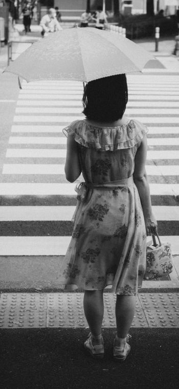 girl, crosswalk Wallpaper 1080x2340