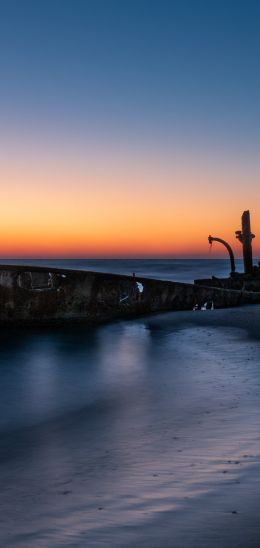 sunset, derelict ship Wallpaper 1080x2280