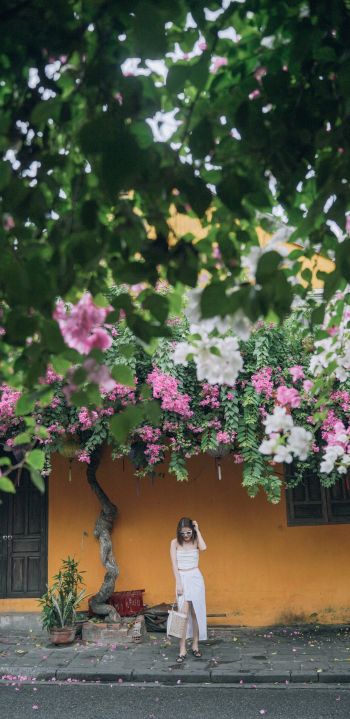 girl under flowers Wallpaper 1080x2220
