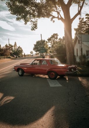 red car, city Wallpaper 1640x2360