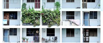 residential building balconies Wallpaper 3440x1440