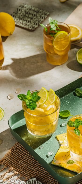 homemade iced lemon tea Wallpaper 1440x3200