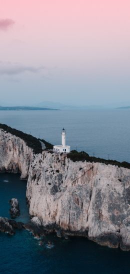 Lighthouse at Cape Lefkada, Apollonius, Greece Wallpaper 720x1520