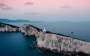 Lighthouse at Cape Lefkada, Apollonius, Greece Wallpaper 2560x1600