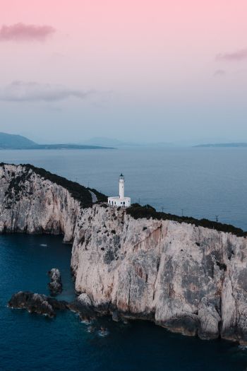 Lighthouse at Cape Lefkada, Apollonius, Greece Wallpaper 640x960