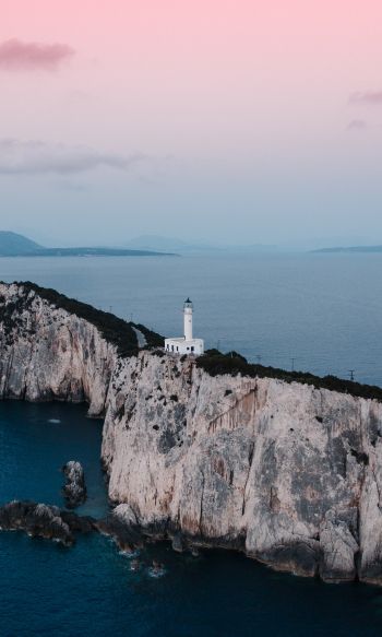 Lighthouse at Cape Lefkada, Apollonius, Greece Wallpaper 1200x2000