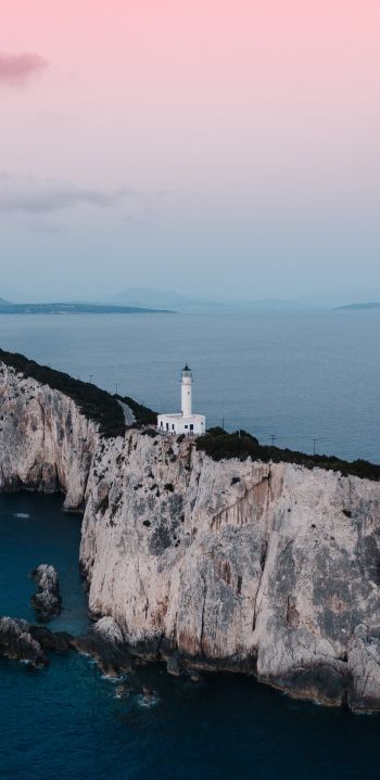 Lighthouse at Cape Lefkada, Apollonius, Greece Wallpaper 1440x2960