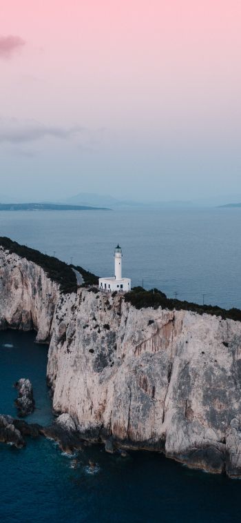 Lighthouse at Cape Lefkada, Apollonius, Greece Wallpaper 1080x2340