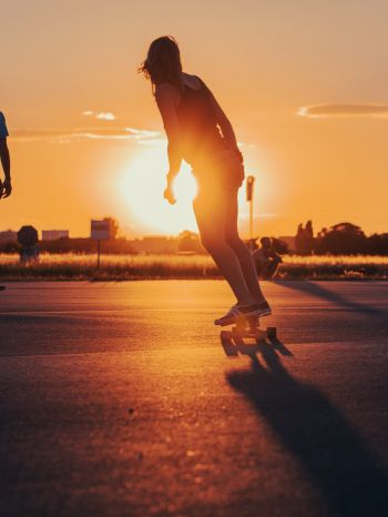 skateboarders, sunset Wallpaper 1536x2048