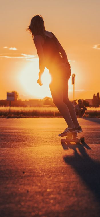 skateboarders, sunset Wallpaper 828x1792