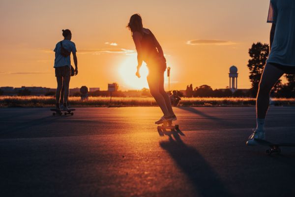 skateboarders, sunset Wallpaper 6720x4480