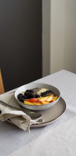 breakfast, fruit porridge Wallpaper 1440x2960