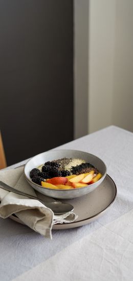 breakfast, fruit porridge Wallpaper 720x1520