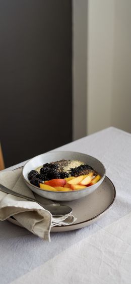 breakfast, fruit porridge Wallpaper 1284x2778