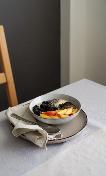 breakfast, fruit porridge Wallpaper 1200x2000