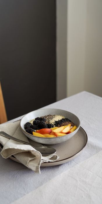 breakfast, fruit porridge Wallpaper 720x1440