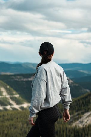 girl, traveler, mountains Wallpaper 640x960