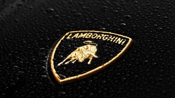 Обои 1920x1080 эмблема Lamborghini, капли