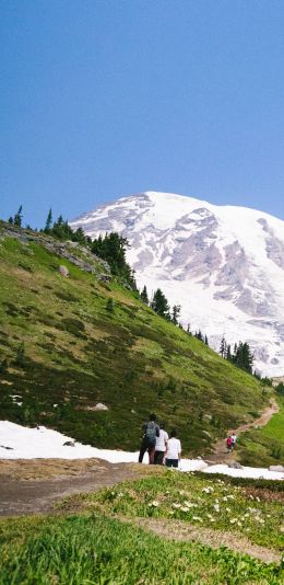 mountains, hikers in the mountains Wallpaper 1080x2220